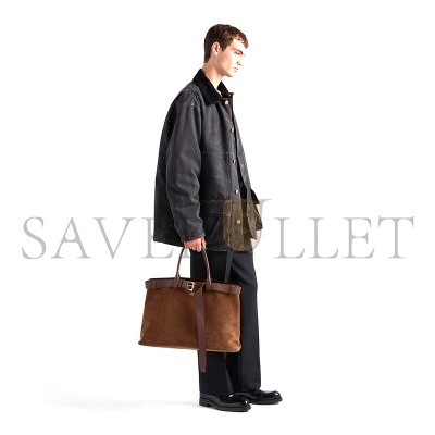 PRADA BUCKLE EMBELLISHED SUEDE LEATHER HANDBAG 2VG126 (48*34*18cm) PRADA BUCKLE EMBELLISHED SUEDE LEATHER HANDBAG 2VG126 (48*34*18cm)